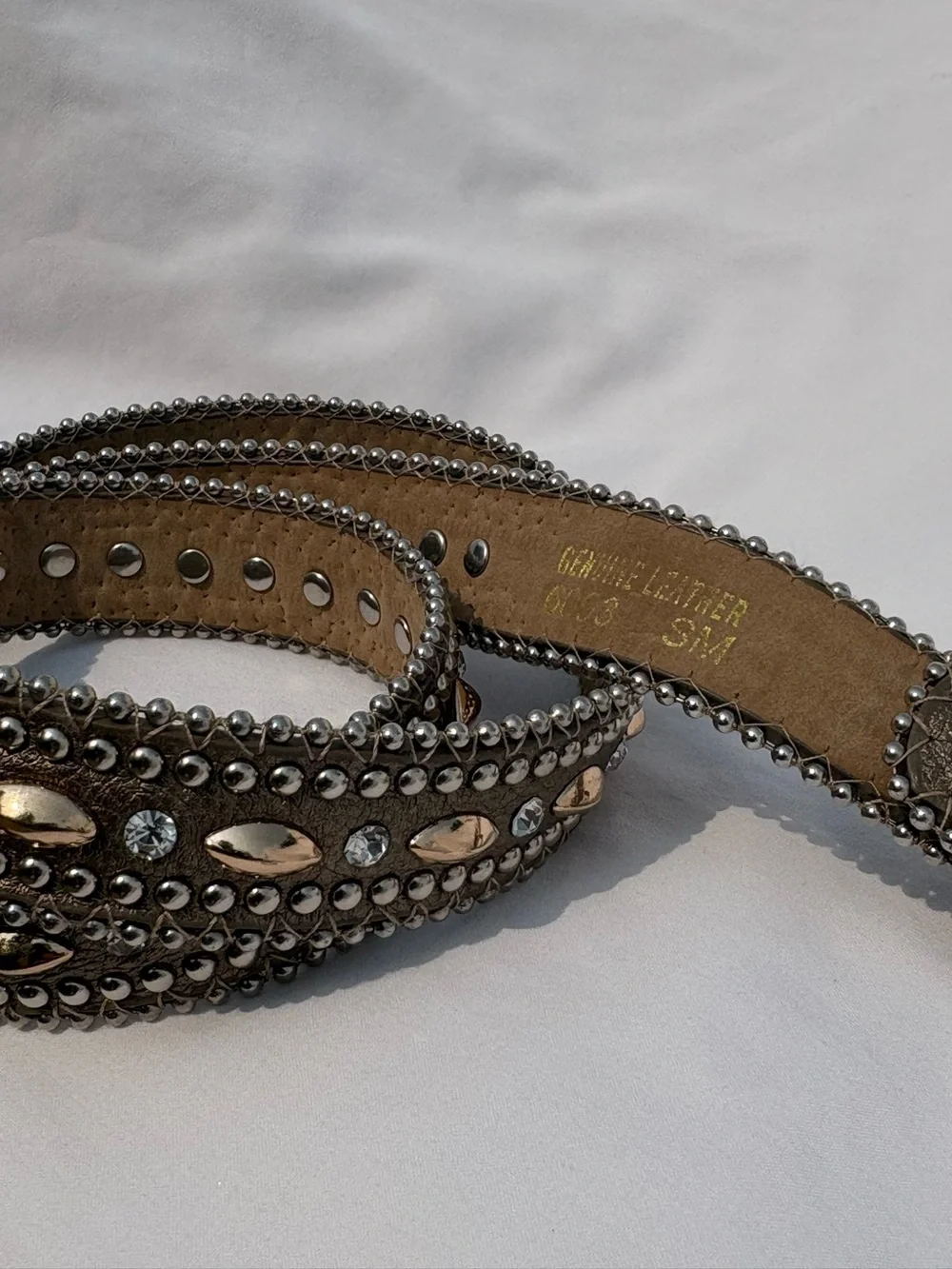 Genuine Leather Rhinestone Western Belt Brown Sz S